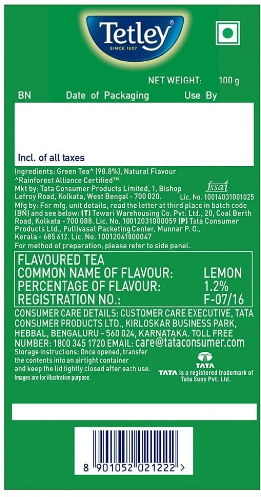 Tetley Long Leaf with Lemon Green Tea Box Price in India - Buy Tetley Long  Leaf with Lemon Green Tea Box online at