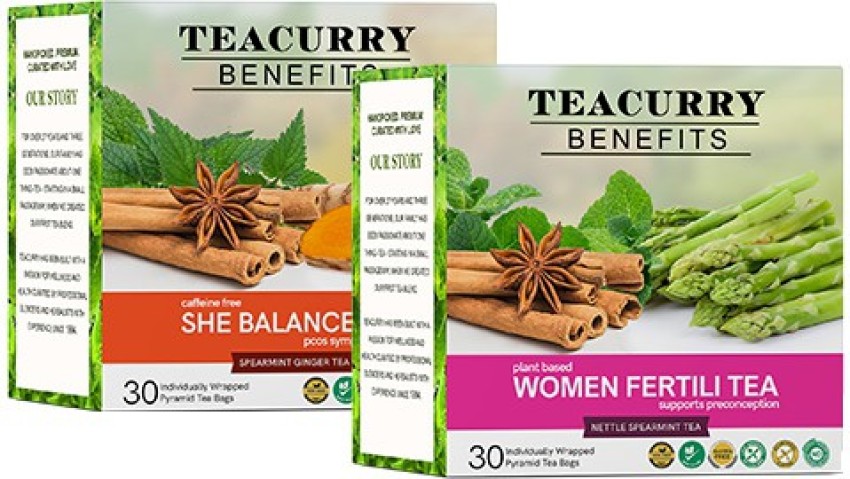 TEACURRY PCOS Fertili Support Tea 30+30 Tea Bags Combo Helps Hormonal  Balance and Regulates Menstruation Assorted Herbal Tea Pouch Price in India  - Buy TEACURRY PCOS Fertili Support Tea 30+30 Tea Bags