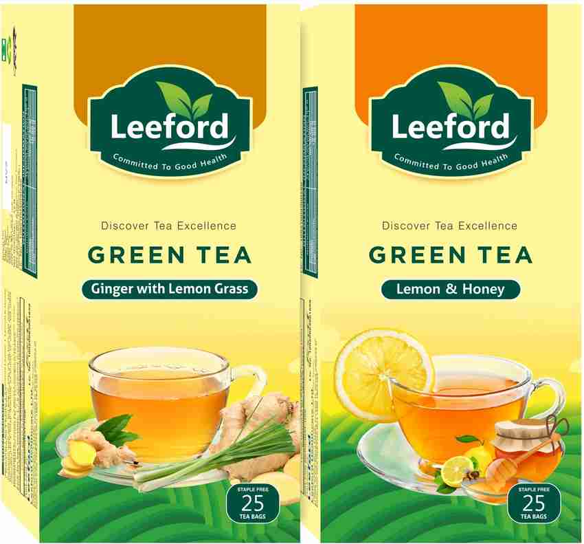 Leeford Green Tea Ginger with Lemon Grass Lemon with Honey For Refreshing Flavor and Good Health Combo Pack 2 x 25 Tea Bags Green Tea Bags Box Price in India