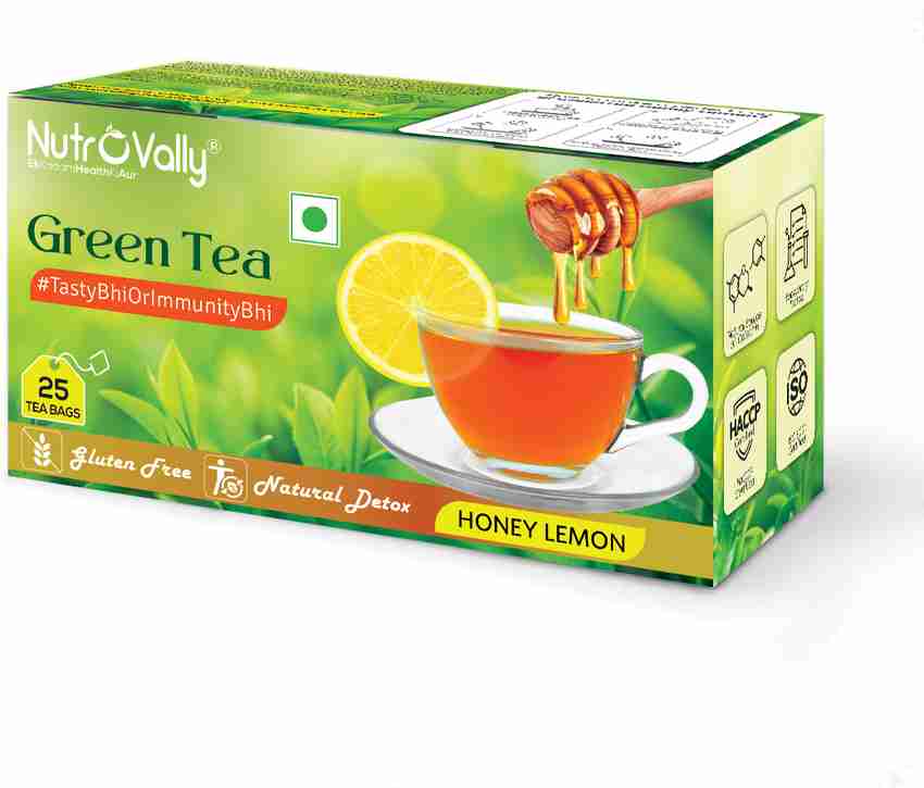 NutroVally Lemon Honey Green for weight loss with Premium green leaves Honey Lemon Green Tea Bags Box