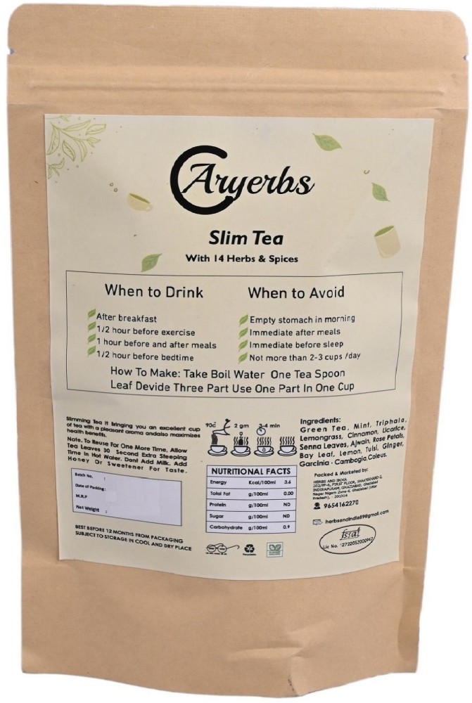 Aryerbs Slim Tea With 14 Herbs & Spice Boost Metabolism Weight Loss Fresh  Active Mind Green Tea Pouch Price in India - Buy Aryerbs Slim Tea With 14  Herbs & Spice Boost