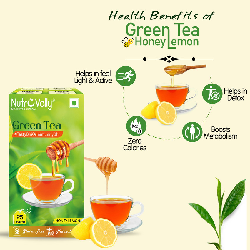 NutroVally Lemon Honey Green Tea for weight loss with Premium tea leaves Lemon Honey Green Tea Bags Box
