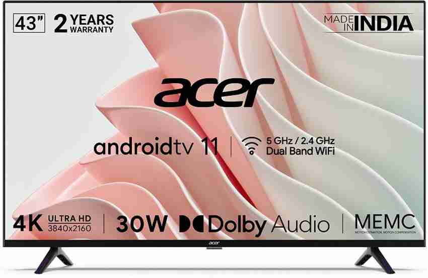 Acer I Series 109 cm (43 inch) Ultra HD (4K) LED Smart Android TV with Android 11, 30W Dolby Audio, MEMC (2022 Model) Online at best Prices In India Acer I Series 109 cm (43 inch) Ultra HD (4K) LED Smart Android TV with Android 11, 30W Dolby Audio, MEMC (2022 Model) Online at best Prices In India