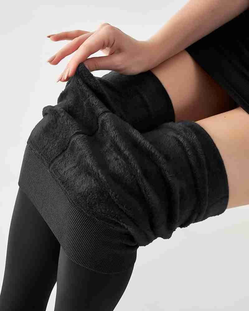 Alexvyan Opaque Footed Length Off White (26 to 34 Waist) Stretchable Women  Warm Thick Fur Lined Fleece Winter Thermal Soft Legging Tights Stocking 