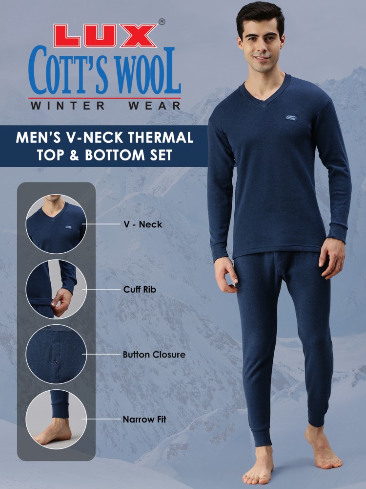 LUX COTT'S WOOL Blue Full Sleeves V-Neck Trouser Set Men Top - Pyjama Set  Thermal - Buy LUX COTT'S WOOL Blue Full Sleeves V-Neck Trouser Set Men Top  - Pyjama Set Thermal