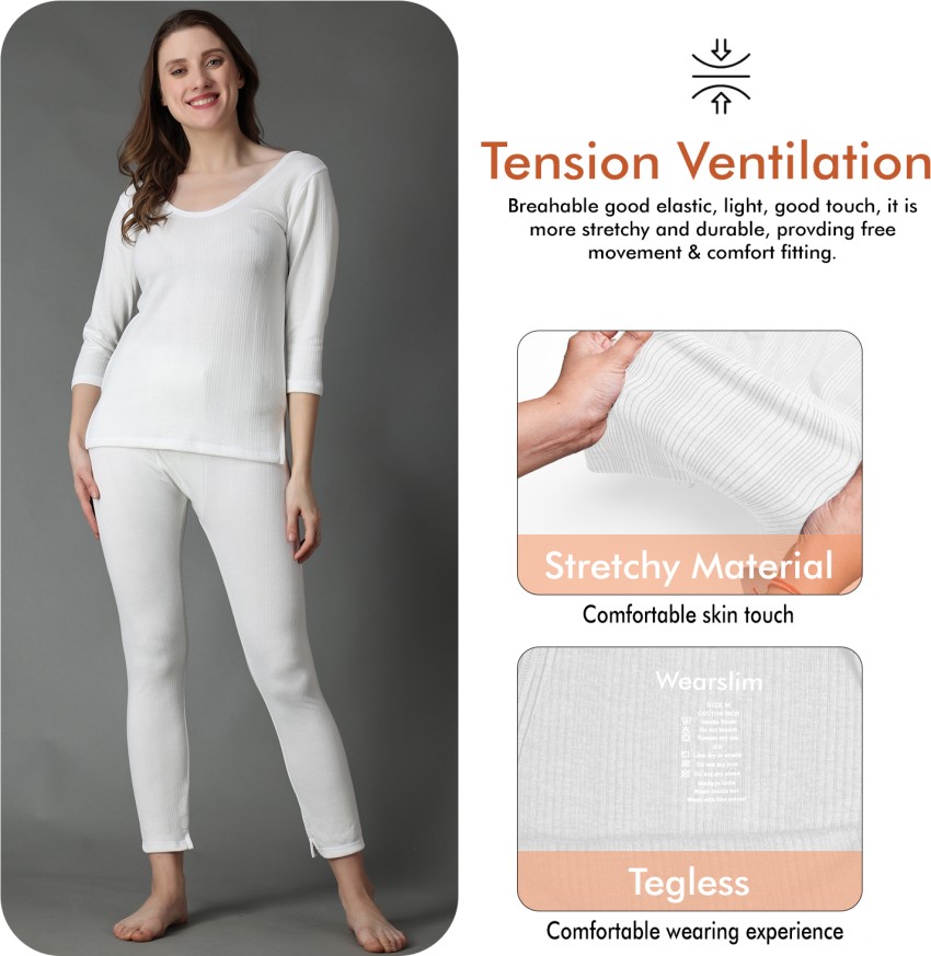 Wearslim ® Women’s Cotton Quilted Winter Lightweight Thermal Underwear for  Women Long Johns Set with Fleece Lined Soft Warmer