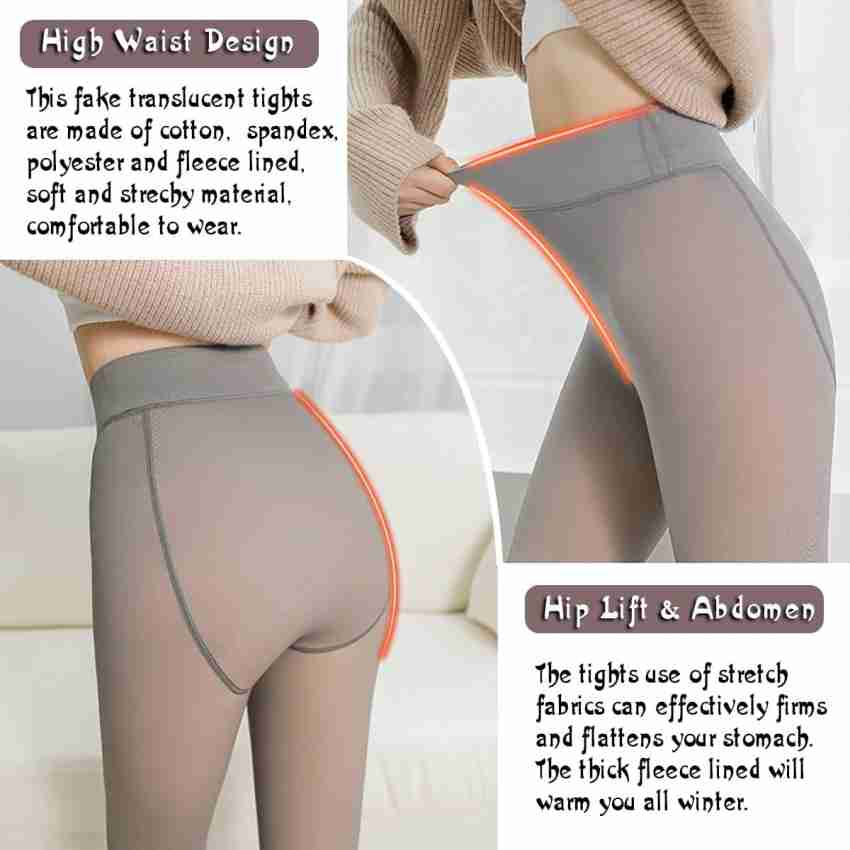 Womens Fleece Thermal Lined Leggings Warm Fake Transparent Stretch