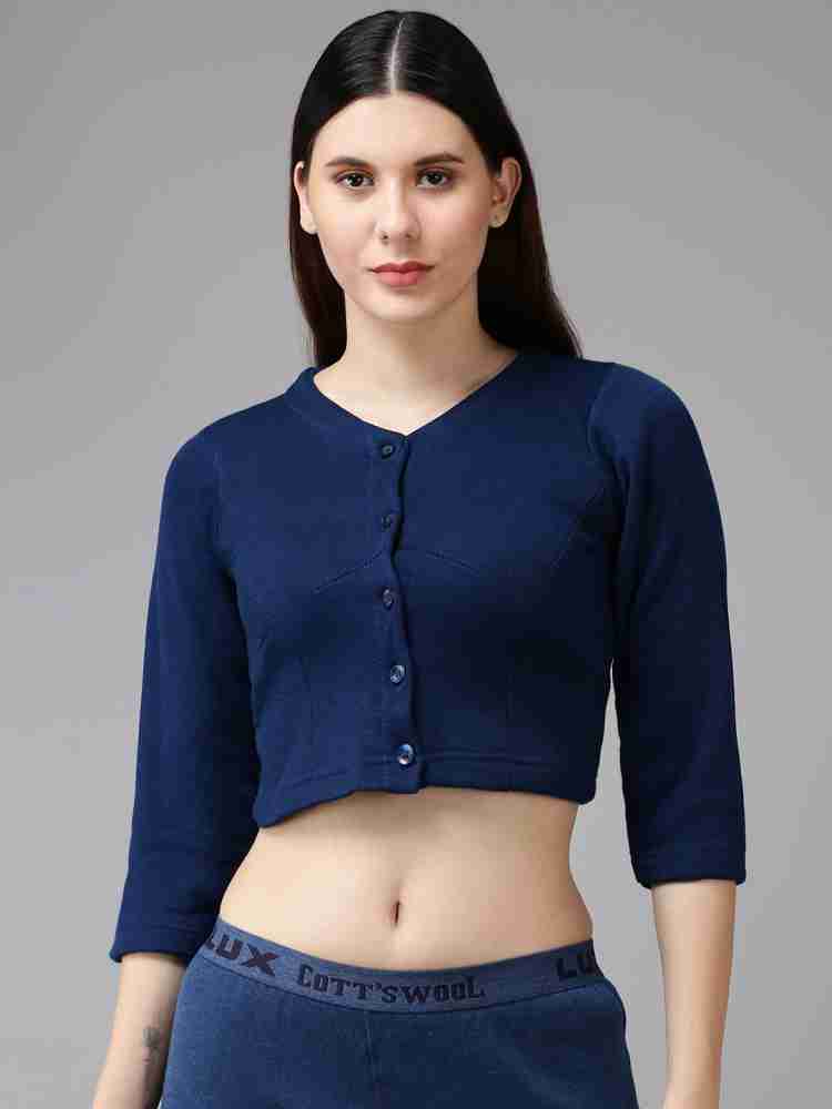 Buy Lux Cottswool Women Blue & Black Solid Woolen Thermal Set - Thermal Set  for Women 20444722