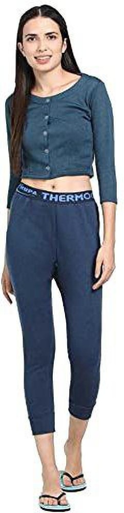 Buy Rupa Thermocot Women Blue Solid Viscose Blend Thermal Tops