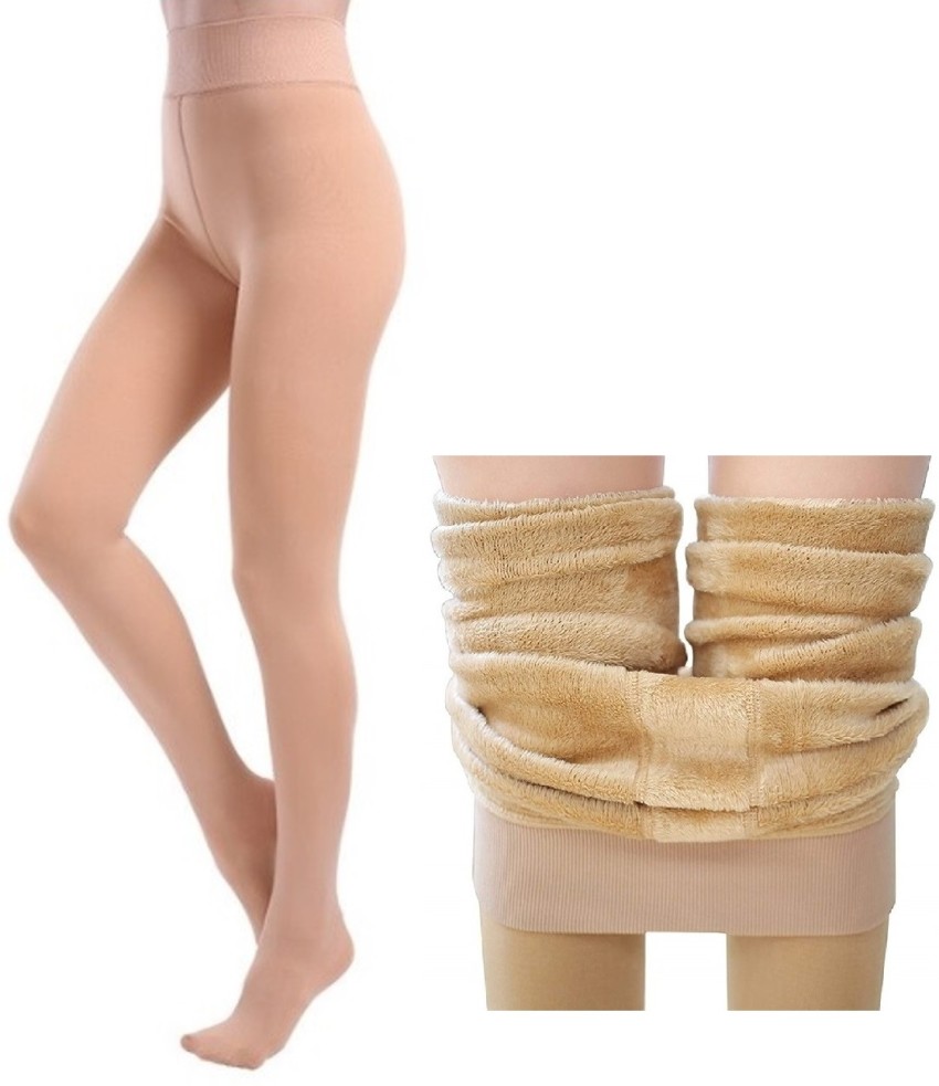 Alexvyan 26 to 34 Beige Color Women Warm Thick Fur Lined Fleece Winter  Thermal Soft Legging