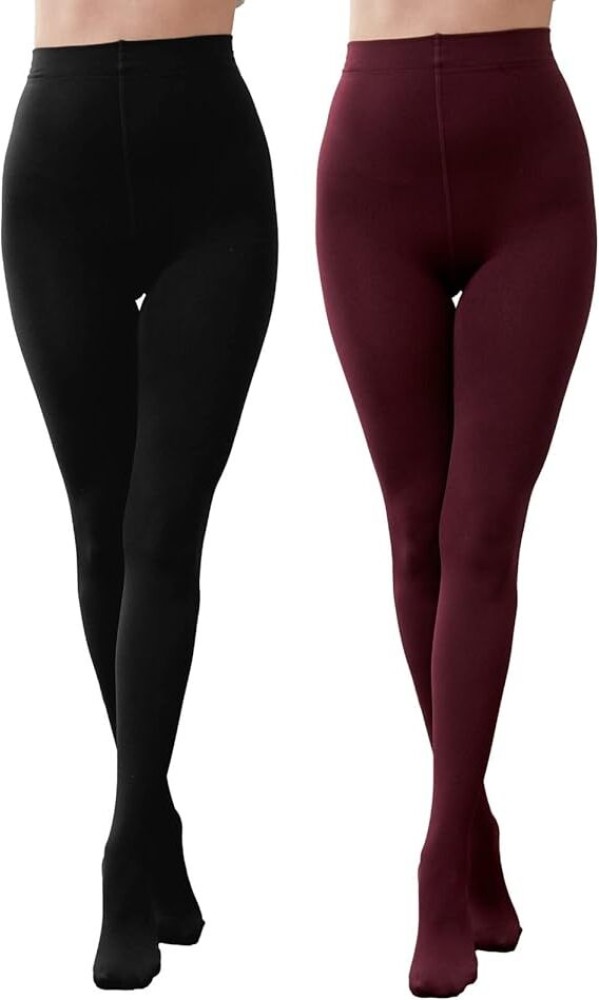 Buy LEBAMI Winter Warm Opaque Fleece Lined Tights for Women High Waist  Elastic Thick Thermal Tights Maroon at