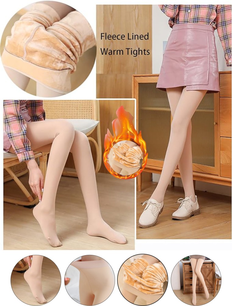 Women's High Waist Fleece Lined Footed Tights in Skin Tone - Warm and  Stretchy