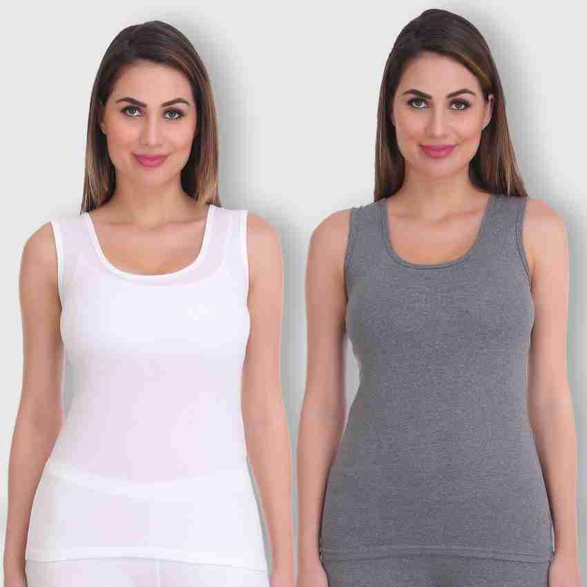 Buy Selfcare Women Sleeveless Self Design Polycotton White Thermal