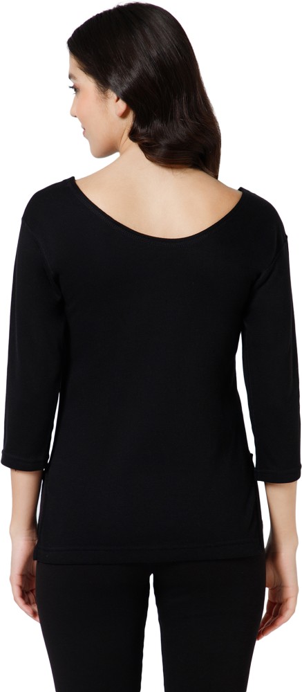 Buy BODYCARE Women Black Solid Cotton Blend Thermal Tops Online at