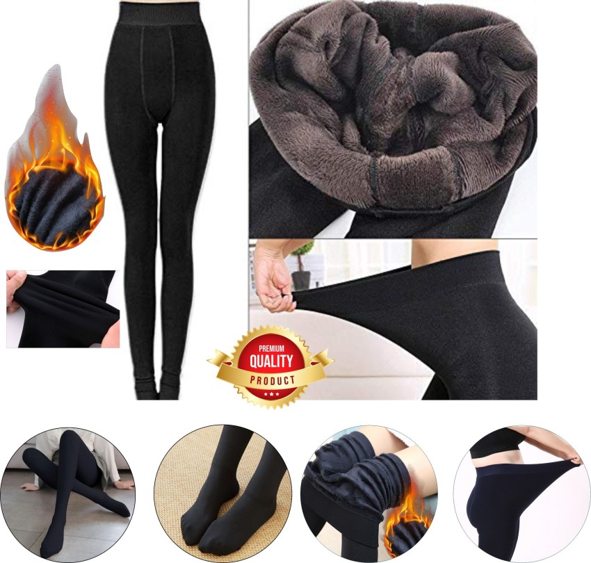 Buy Frackson Black Ankle Length 24 to 34 Waist Stretchable Warm Lined  Fleece Legging Slim Fit Women Pyjama Thermal Online at Best Prices in India