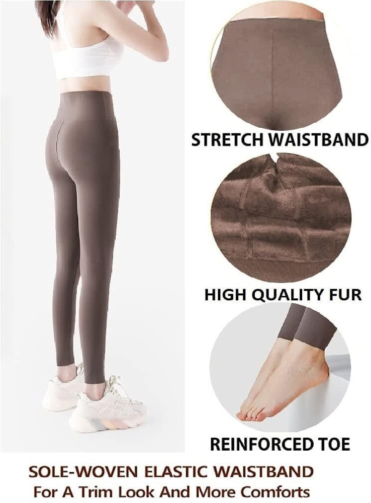 Frackson Ankle Length (24 to 36 Waist) Stretchable Women Warm Thick Fur  Lined Fleece Winter Thermal Soft Legging Tights Stocking - Slim Fit (Black)