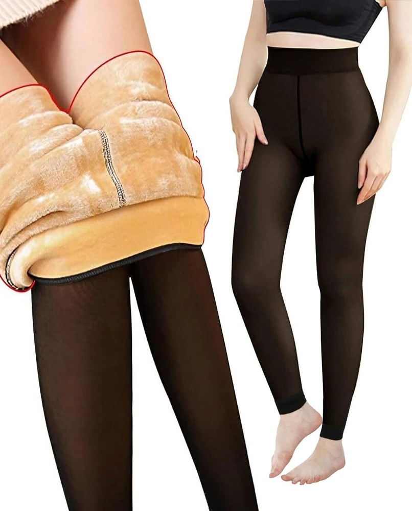 Lebami Women Warm Fleece Lined Stockings, Fake Illusion