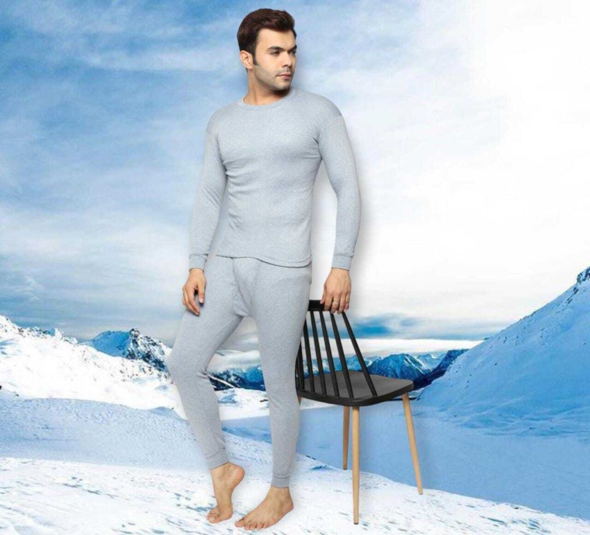 MEN'S SOLID HIGH NECK THERMAL WEAR TOP AND BOTTOM SET
