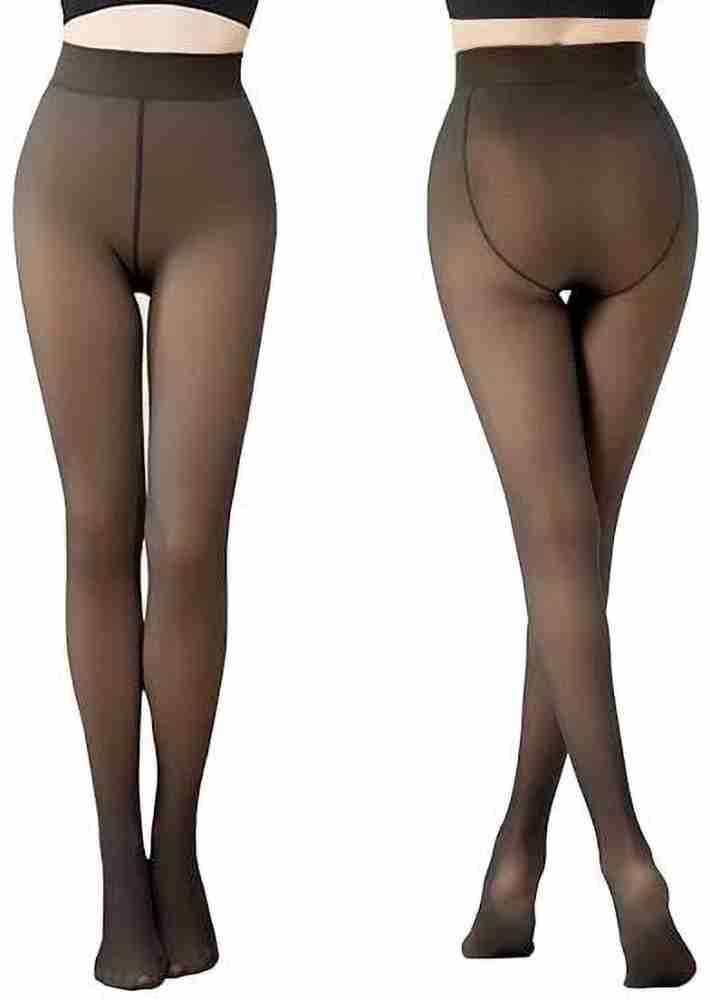 Generic Women Winter Tights Thermal 300G Fleece Lined Brown Translucent