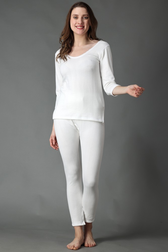 Buy Ladies 3/4 Thermal Top and Lower Set Women's Cotton Thermal 3/4th  Sleeve Top (White, Small) - Lowest price in India
