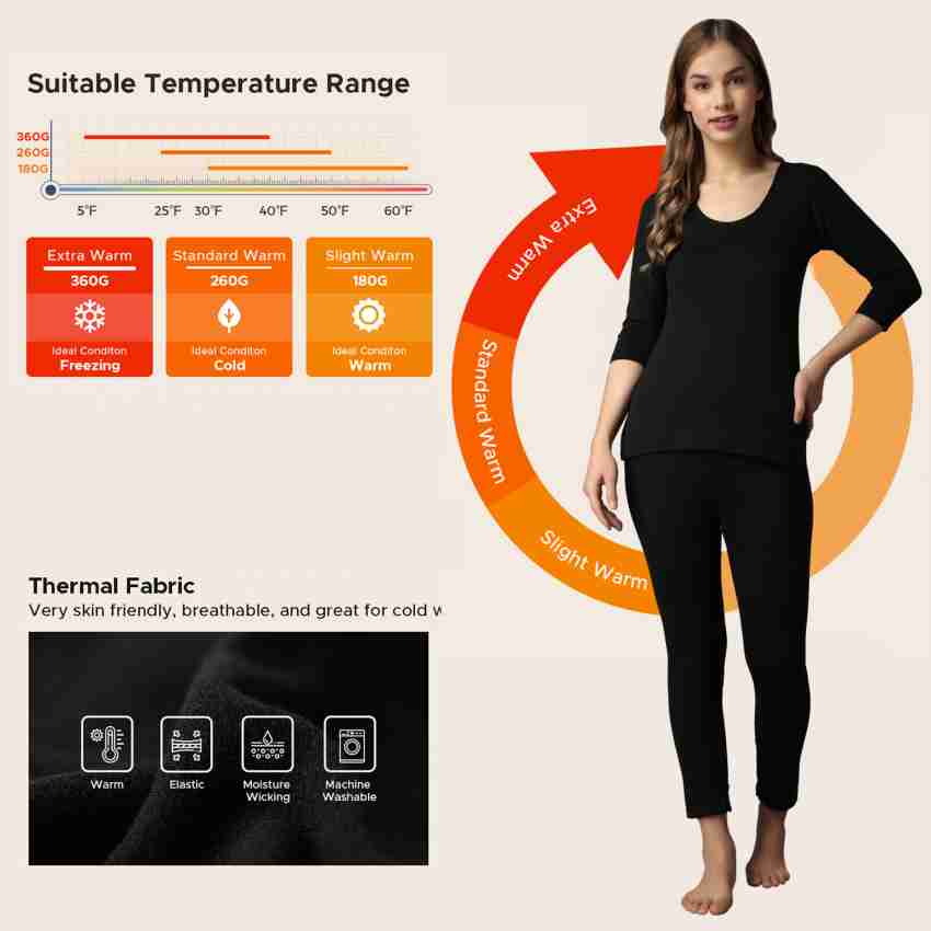 Wearslim® Winter Thermal Bottom Underwear for Women  Ultra Soft Winter  Warmer Inner Wear Johns Pant Lower Color - Black (Size - 3XL)