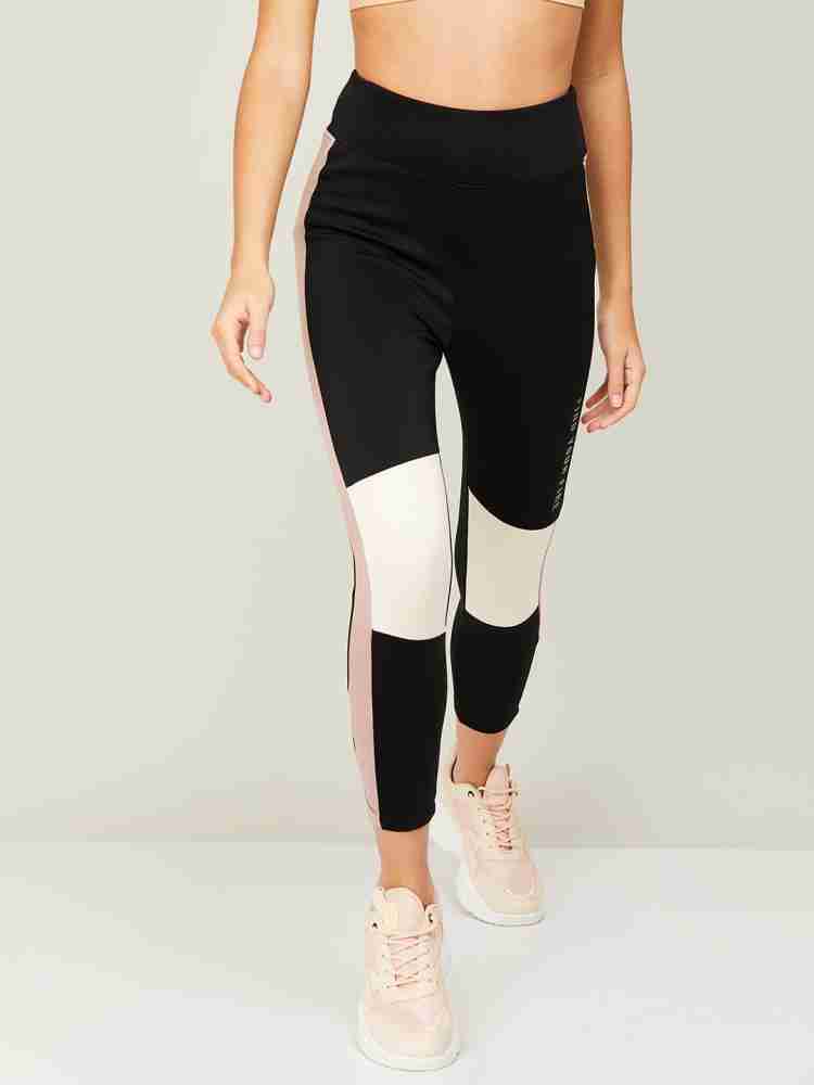 Women's Black & White Lycra Colourblock Tights