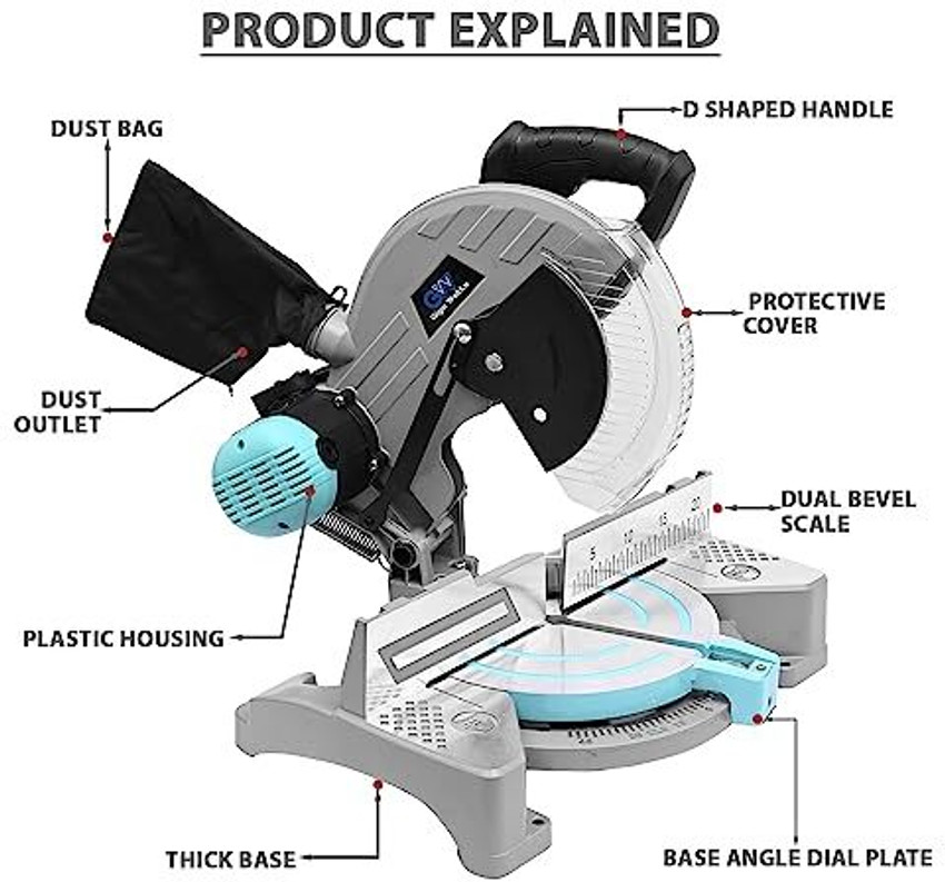GIGAWATTS 255B 10 Inch Corded Electric Meter Saw 1800W 5500 RPM
