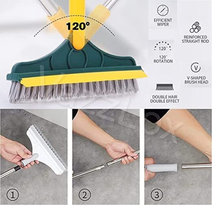 3 in 1 Floor Scrub Brush with Squeegee, Floor Brush Scrubber with Long  Handle, 180° Rotating Bathroom Kitchen Crevice Cleaning Brush, for Cleaning