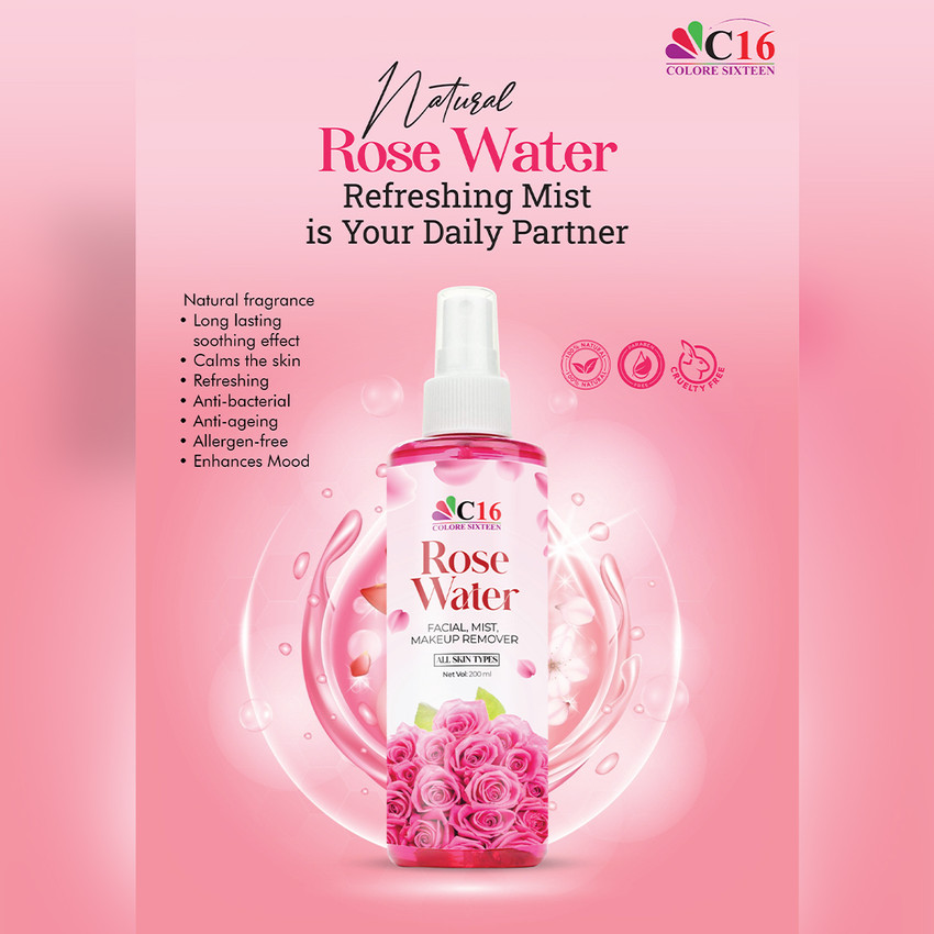 Colore Sixteen ROSE WATER Facial Mist Makeup Remover Women