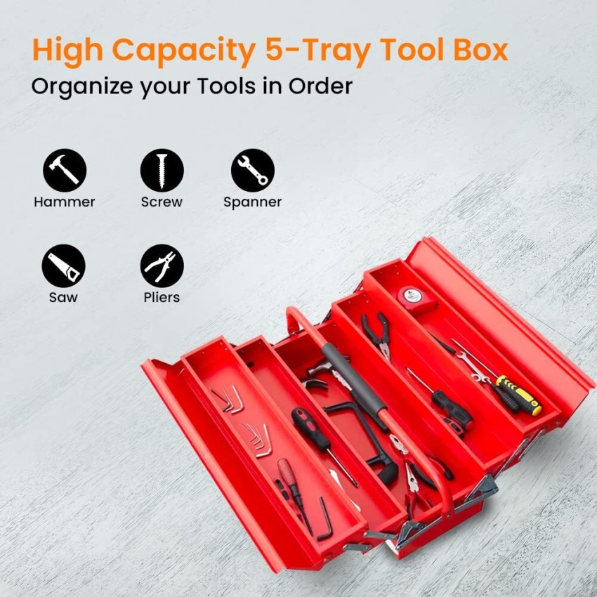 Plantex Metal Tool Box for Tools/Tool Kit Box for Home and Garage/Tool Box  Without Tools (Red) Tool Box