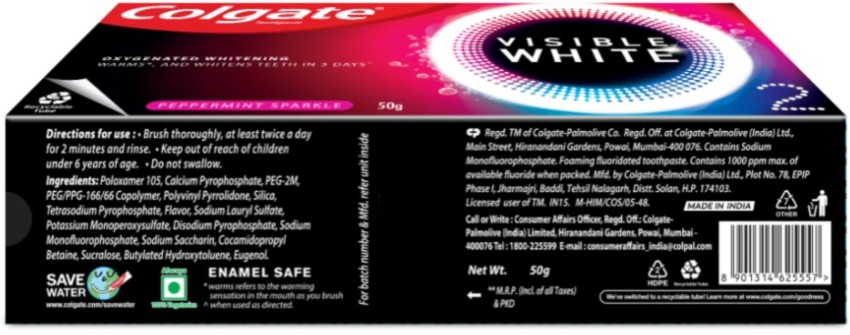 Colgate Visible White O2 Teeth Whitening Toothpaste - Peppermint Sparkle  Toothpaste - Buy Baby Care Products in India | Flipkart.com
