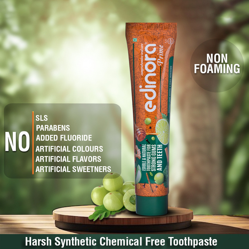 Edinora PRIME TOOTHPASTE PREPARED USING EDIBLE NATURAL INGREDIENTS FREE FROM SLS PARABEN Toothpaste Buy Baby Care Products in India Flipkart