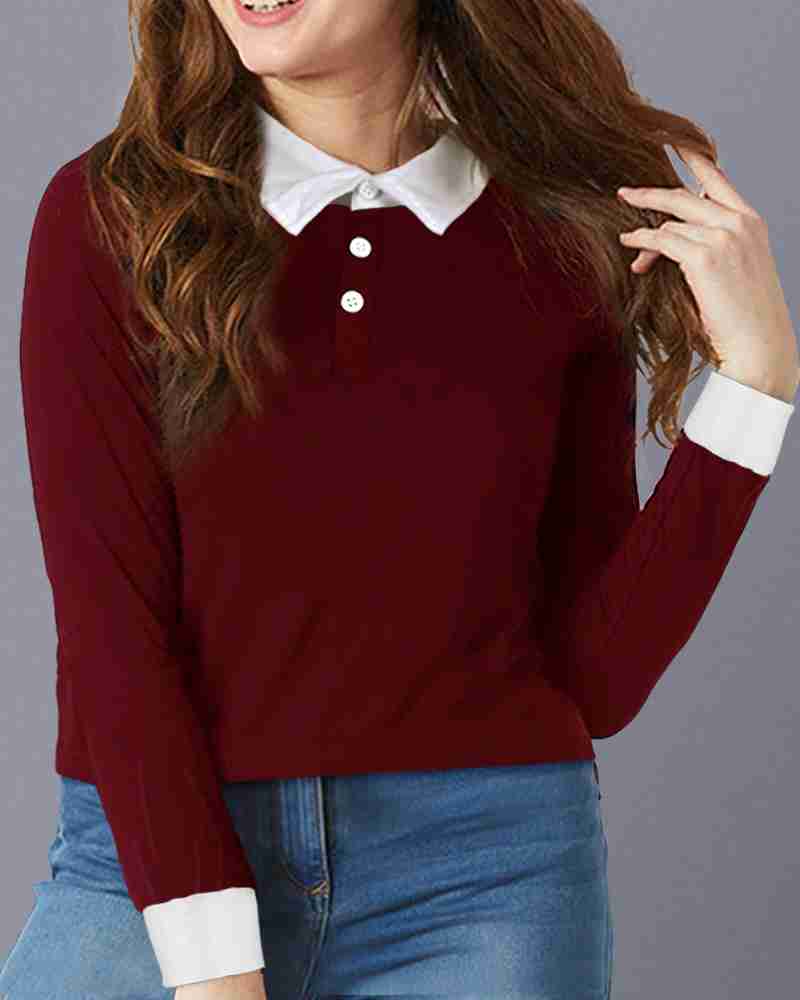 PATER Casual Solid Women Maroon Top - Buy PATER Casual Solid Women Maroon  Top Online at Best Prices in India