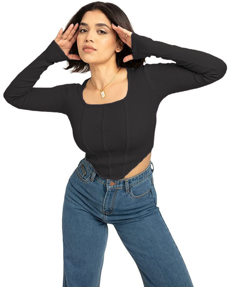 SIZA FASHION Casual Solid Women Black Top Buy SIZA FASHION