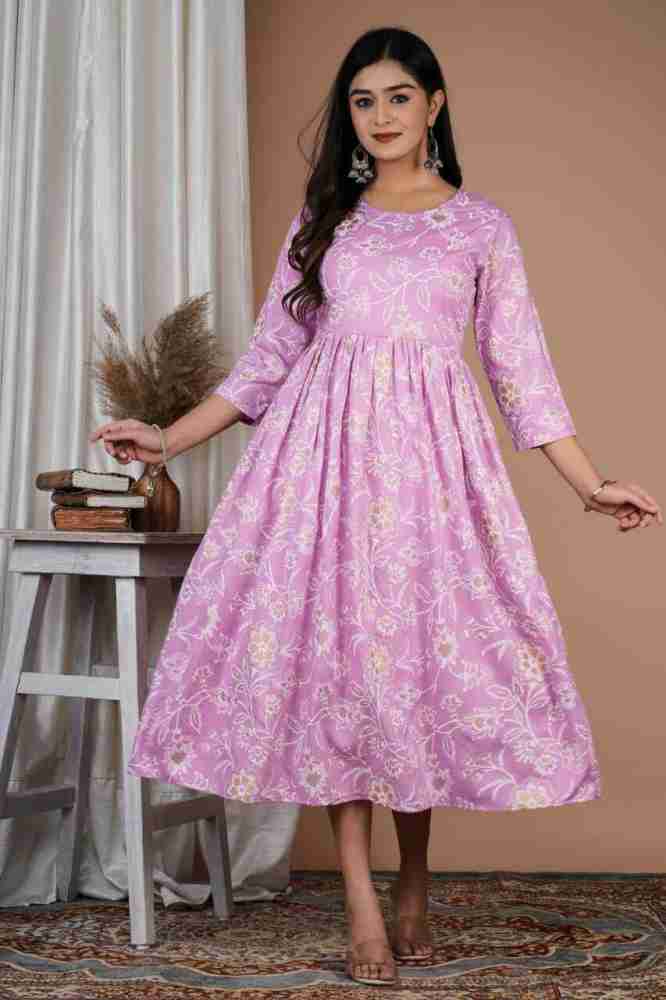 Pink Printed Readymade Cotton Indo Western Gown 250GW03