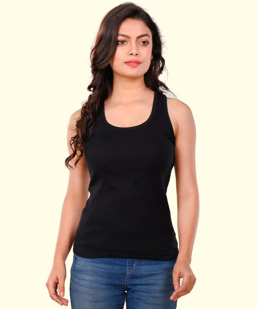 casual sleeveless solid women black top
