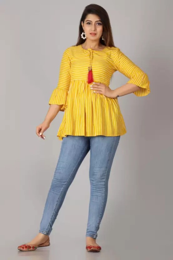 AVNI FASHION Casual Striped Women Yellow Top - Buy AVNI FASHION Casual  Striped Women Yellow Top Online at Best Prices in India
