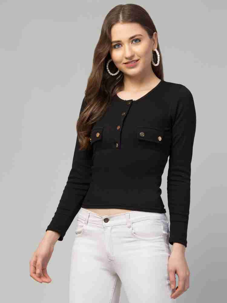 CRAFTLY Women's/Ladies/Girls Long Polo Printed T-Shirts | Slim Fit Solid  T-Shirts | Tops Stylish Round Neck Regular Fit Cotton Full Sleeve Shirt  Combo