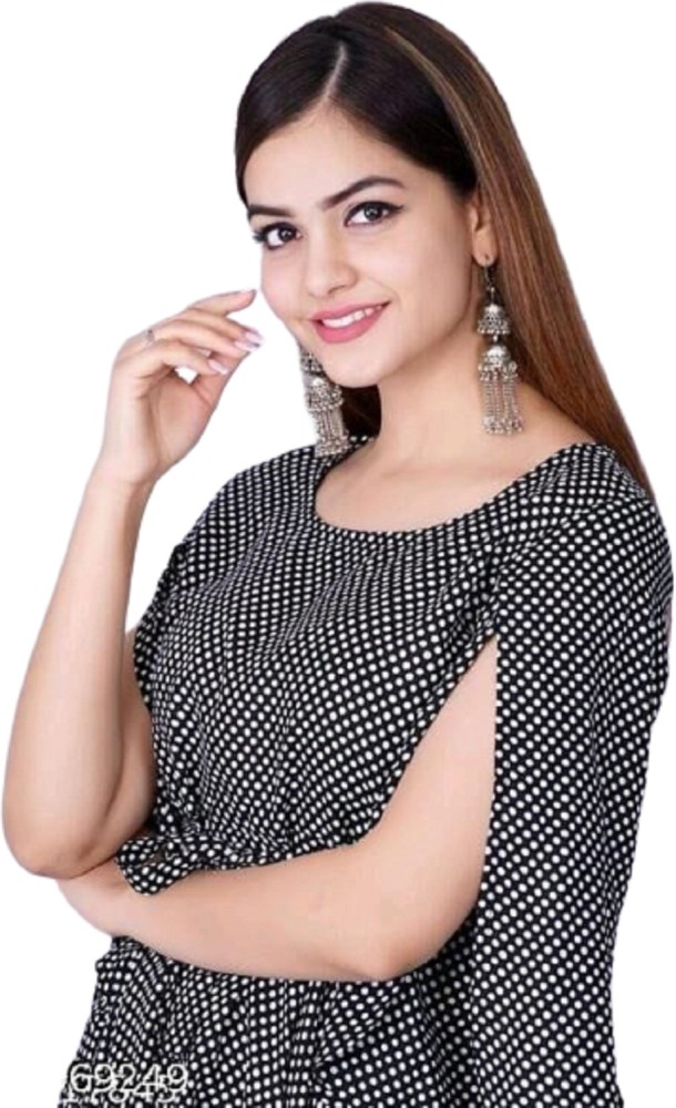 Fine Tune Fashions Casual Polka Print Women Black Top - Buy Fine