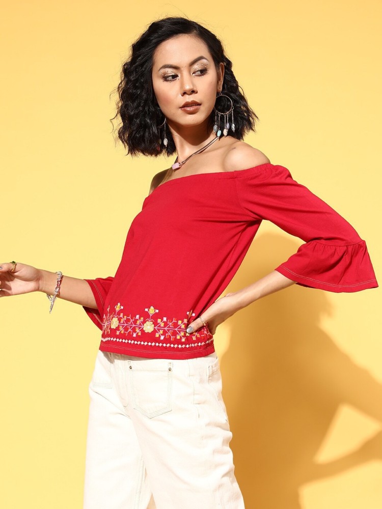 Dressberry Casual Embroidered Women Red Top - Buy Dressberry Casual  Embroidered Women Red Top Online at Best Prices in India