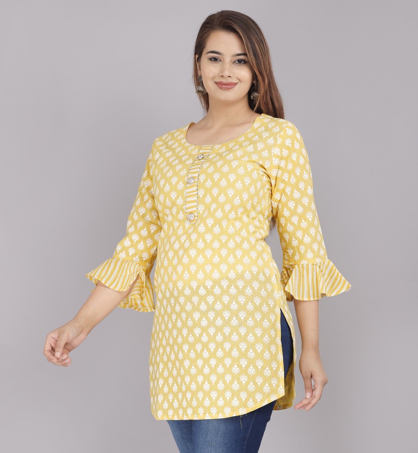 Buy KANHA FASHIONS Women's Fancy Regular Fit Printed Self Design Stylish  Polycotton Western & Casual Wear Lightweight Round Neck Long Sleeve T-Shirt  (Orange) Size :XL Online at Best Prices in India 