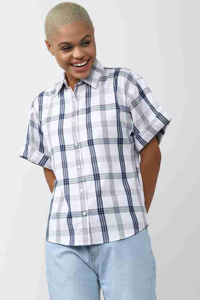FOREVER 21 Women Checkered Casual White Shirt Buy FOREVER 21
