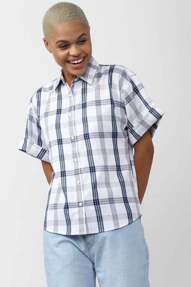 FOREVER 21 Women Checkered Casual White Shirt Buy FOREVER 21