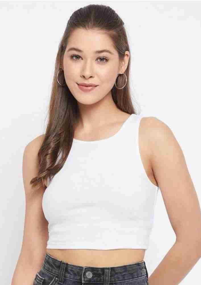 Tank Top Women's & Girls' Solid Ribbed Square Neck Tank Crop Tops Casual  Sleeveless Solid Women White Tank Top