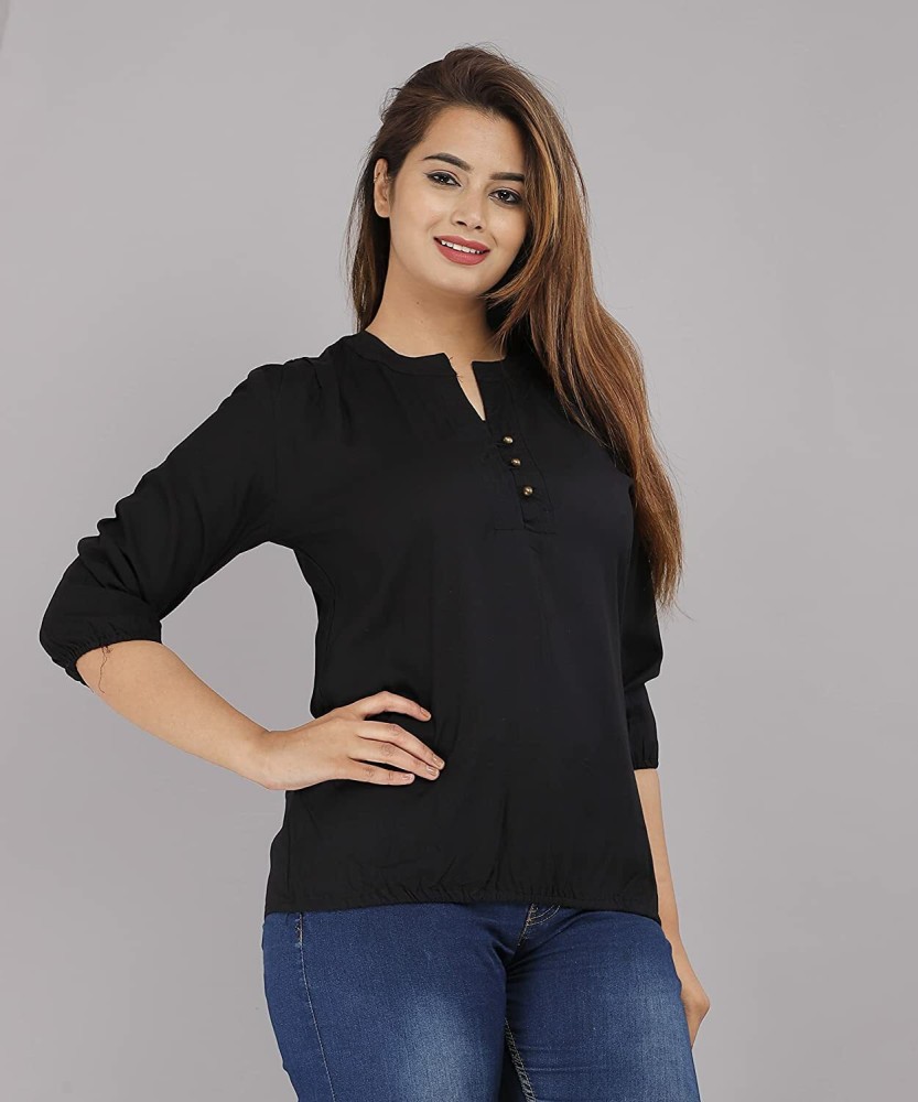 JUSTLY Casual Solid Women Black Top Buy JUSTLY Casual Solid