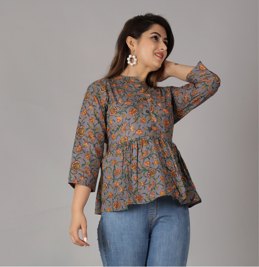 FASHION WEARSS Casual Printed Women Grey Top Buy FASHION WEARSS