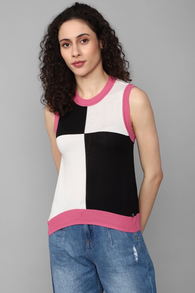 Allen Solly Casual Color Block Women Black, Pink, White Top - Buy