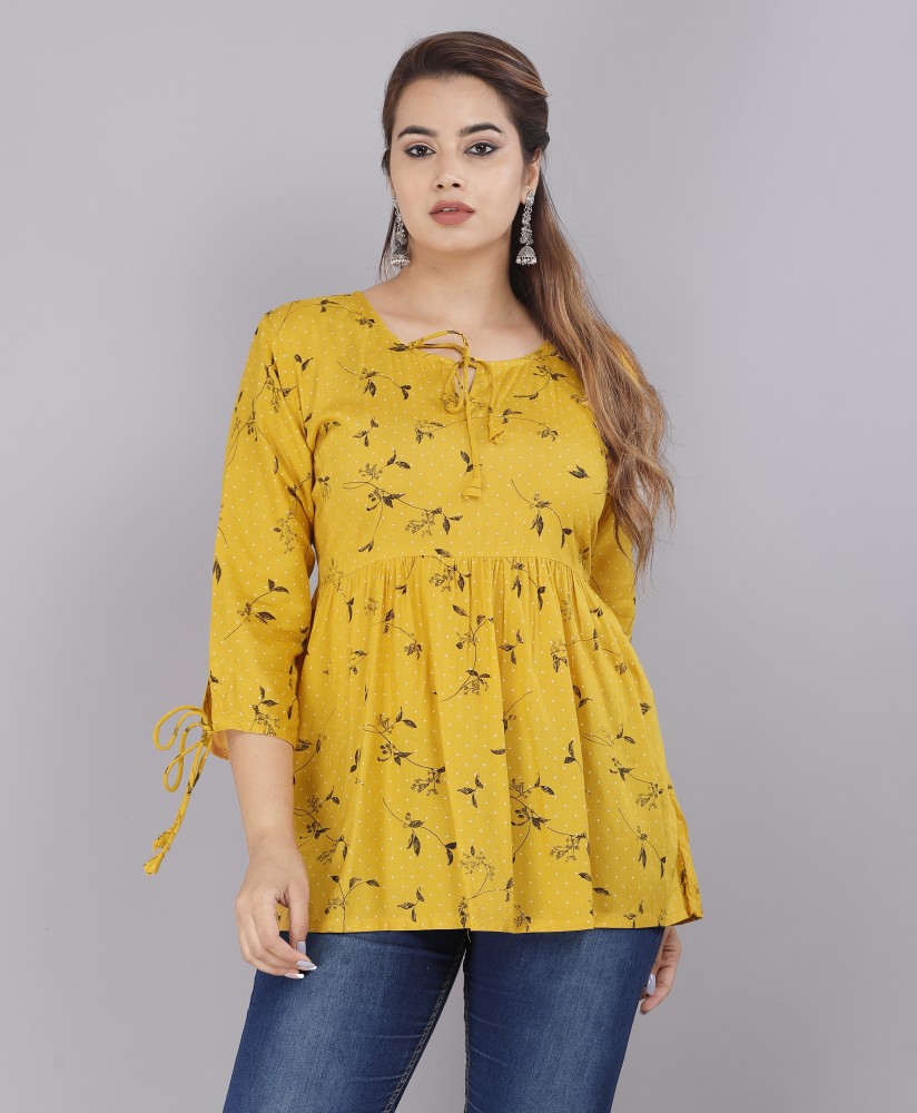 wakshi Casual Printed Women Yellow Top