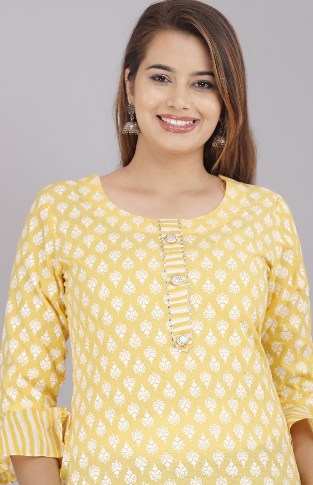 Buy KANHA FASHIONS Women's Fancy Regular Fit Printed Self Design Stylish  Polycotton Western & Casual Wear Lightweight Round Neck Long Sleeve T-Shirt  (Yellow) Size :S Online at Best Prices in India 