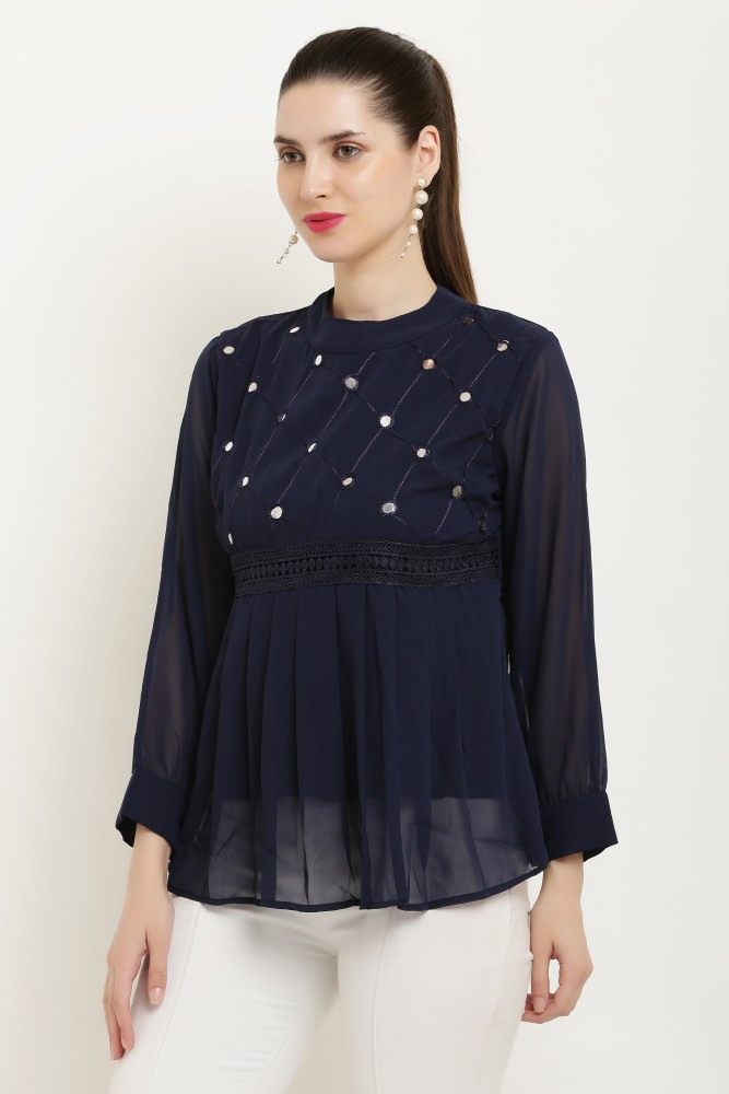 Buy Girls Navy Embellished Casual Top Online - 568148